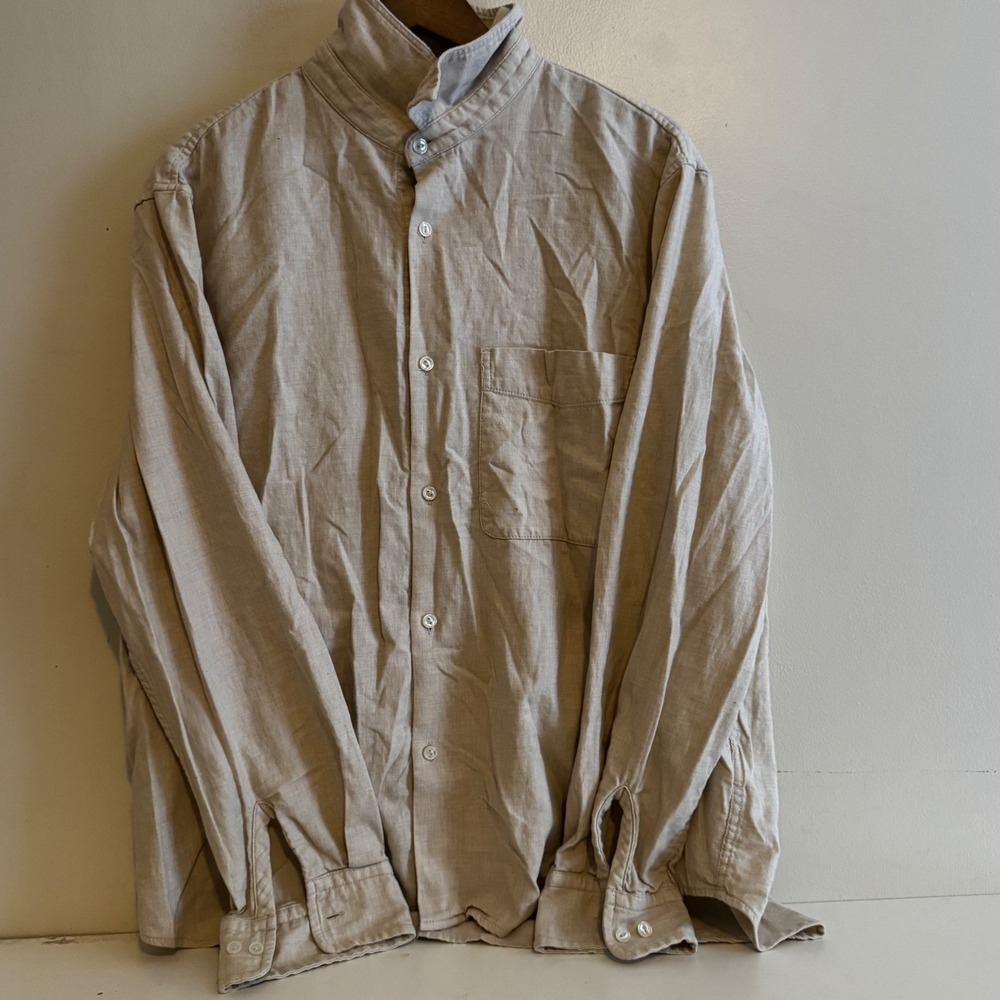 Madewell Women's Lg Tan Cotton Band Collar Long Sleeve Button Down Shirt Fall